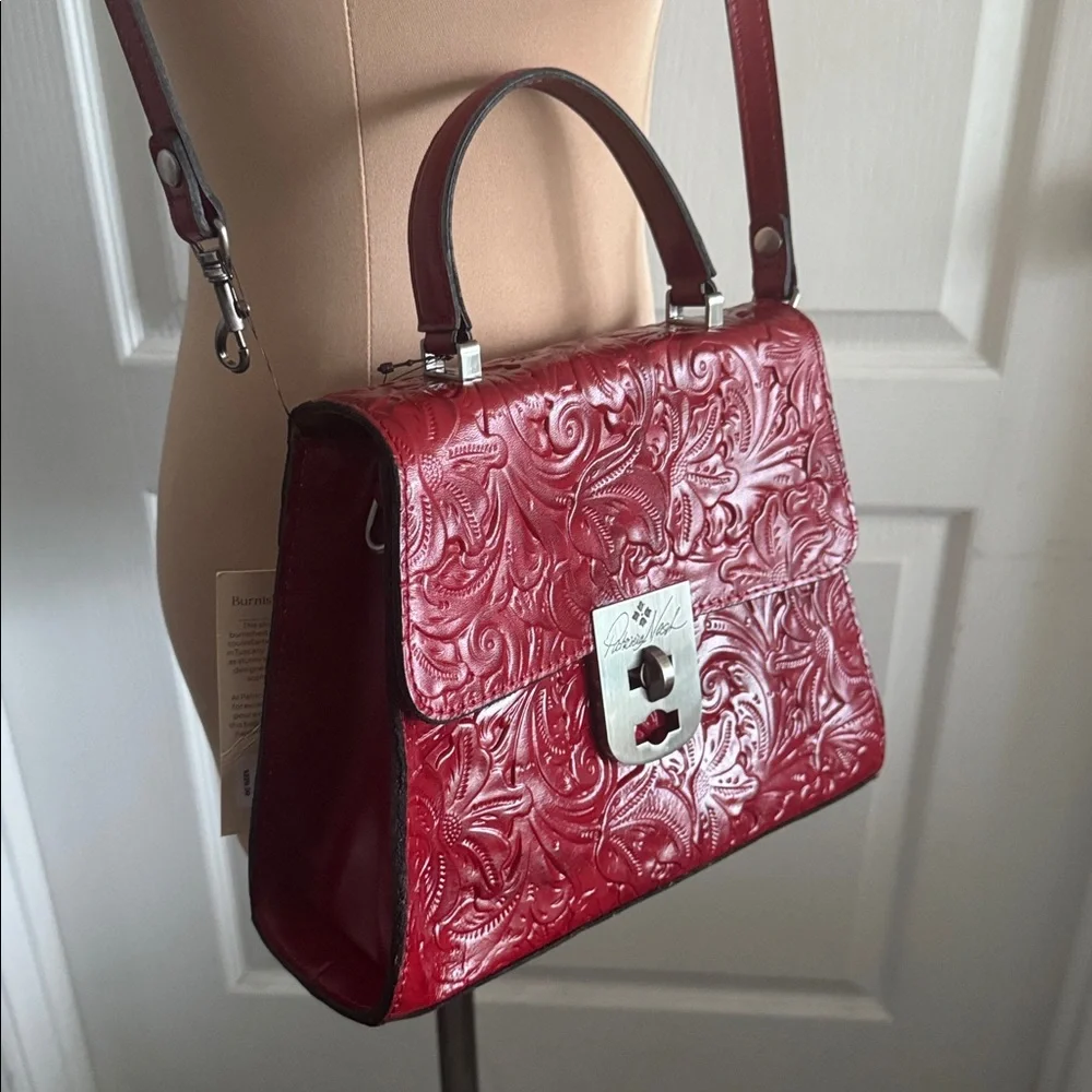 Patricia Nash Leather Tooled Crossbody Chauny Lava Red BRNTL Handbag Tote